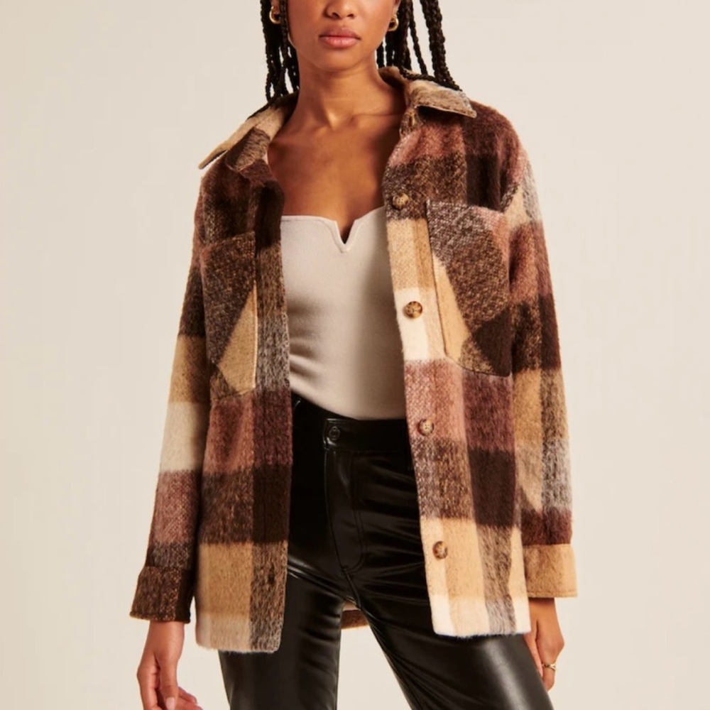 Abercrombie & Fitch Brown Plaid Shacket/ Shirt Jacket